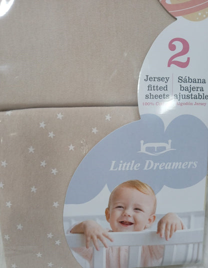 Little Dreamers Organic Stretch Jersey Cot Sheets 2 PK Beige