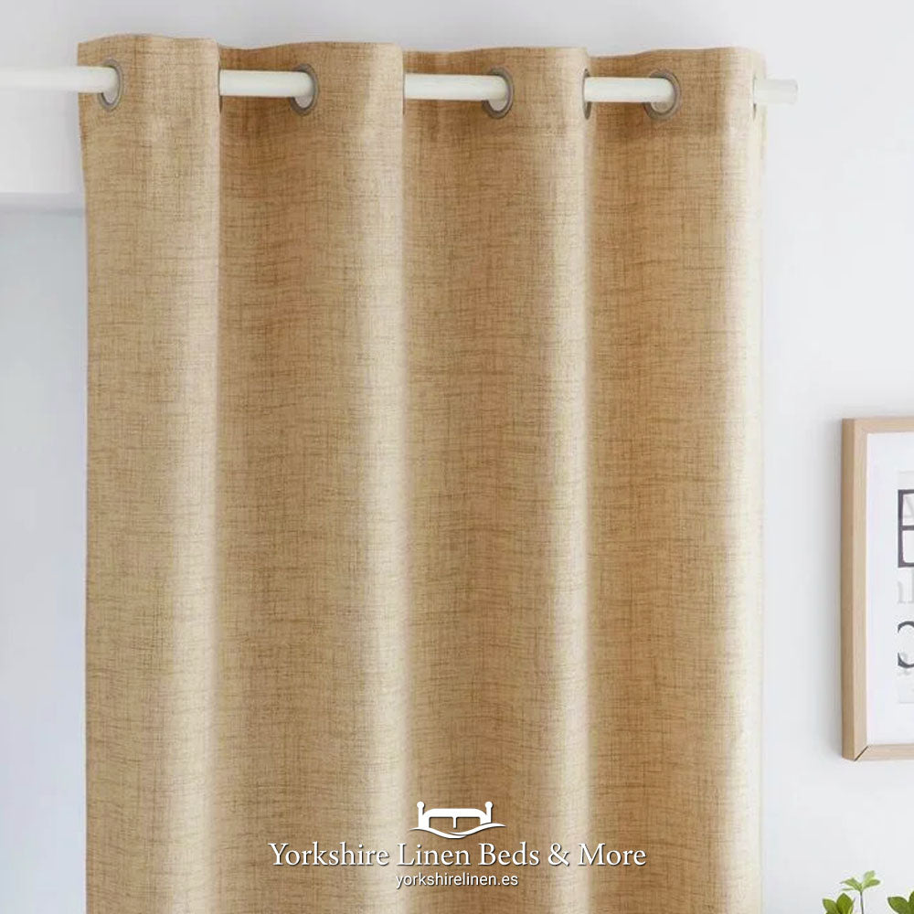 Layla Linen Style Eyelet Voile Panel, Gold - Curtains & Voiles - Yorkshire Linen Beds & More, Mijas, Spain