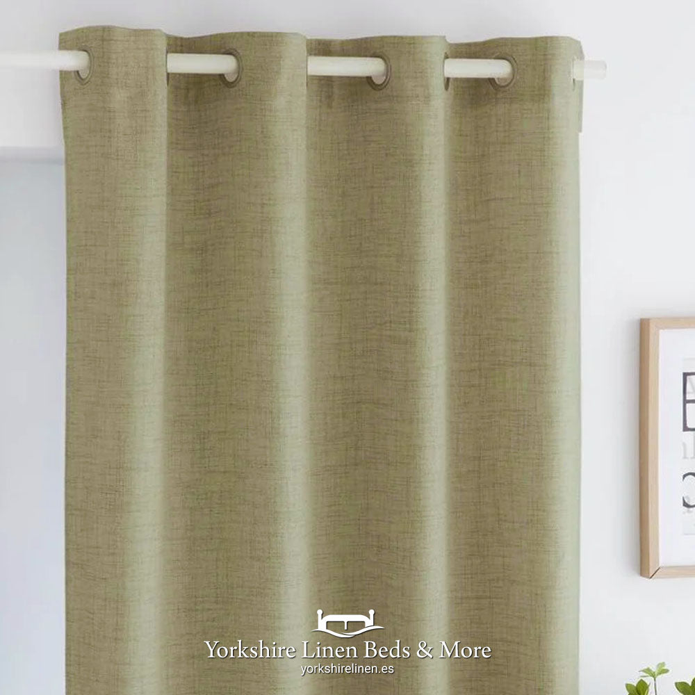 Layla Linen Style Eyelet Voile Panel, Green - Curtains & Voiles - Yorkshire Linen Beds & More, Mijas, Spain