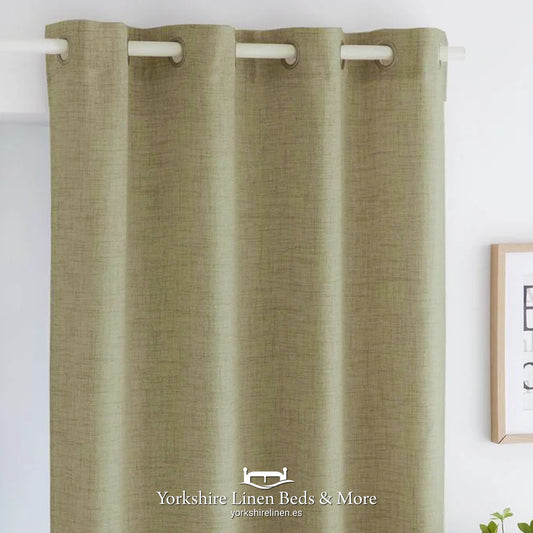 Layla Linen Style Eyelet Voile Panel, Green - Curtains & Voiles - Yorkshire Linen Beds & More, Mijas, Spain