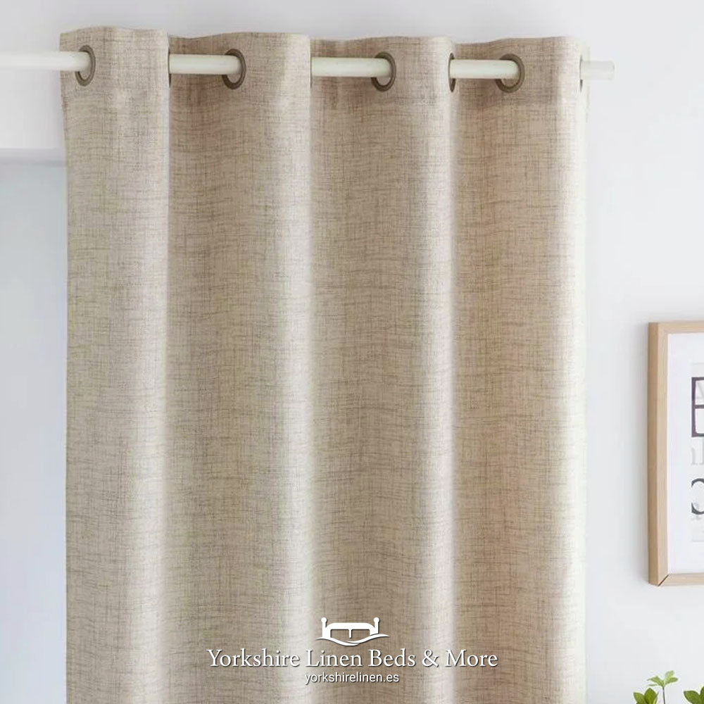 Layla Linen Style Eyelet Voile Panel, Stone - Curtains & Voiles - Yorkshire Linen Beds & More, Mijas, Spain