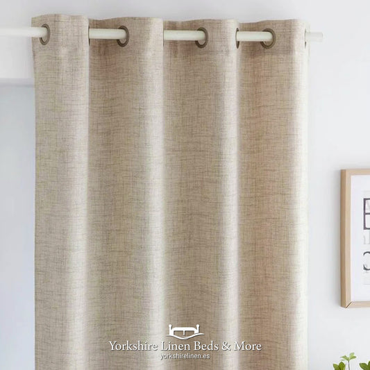 Layla Linen Style Eyelet Voile Panel, Stone - Curtains & Voiles - Yorkshire Linen Beds & More, Mijas, Spain