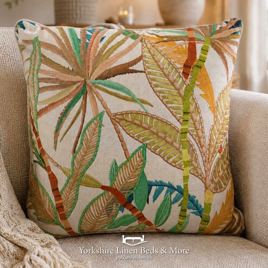 Linen Jungle Cushion, Multi - Cushions & Cushion Covers - Yorkshire Linen Beds & More, Mijas Costa, Spain
