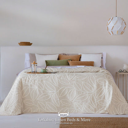 Lorena Jacquard Bedspread, Beige - Bedspreads & Throws - Yorkshire Linen Beds & More, Mijas Costa, Spain