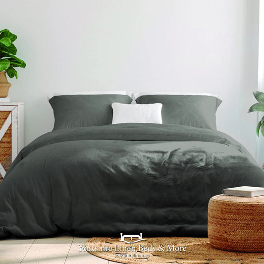 Luxury 100% Cotton Percale Duvets Set, Charcoal - Duvet Covers & Sets - Yorkshire Linen Beds & More