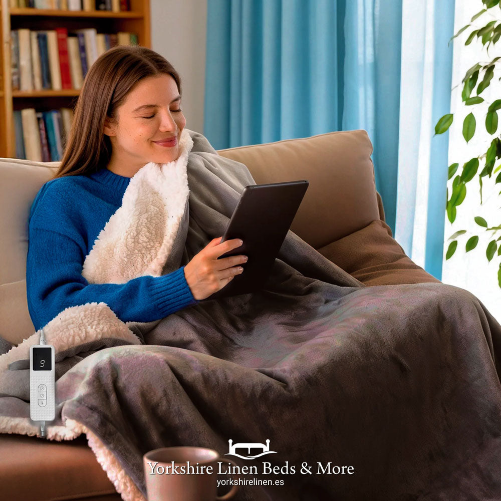 Luxury Sherpa Electric Over-Blanket, Grey - Bedspreads, Throws & Runners - Yorkshire Linen Beds & More, Mijas, Spain