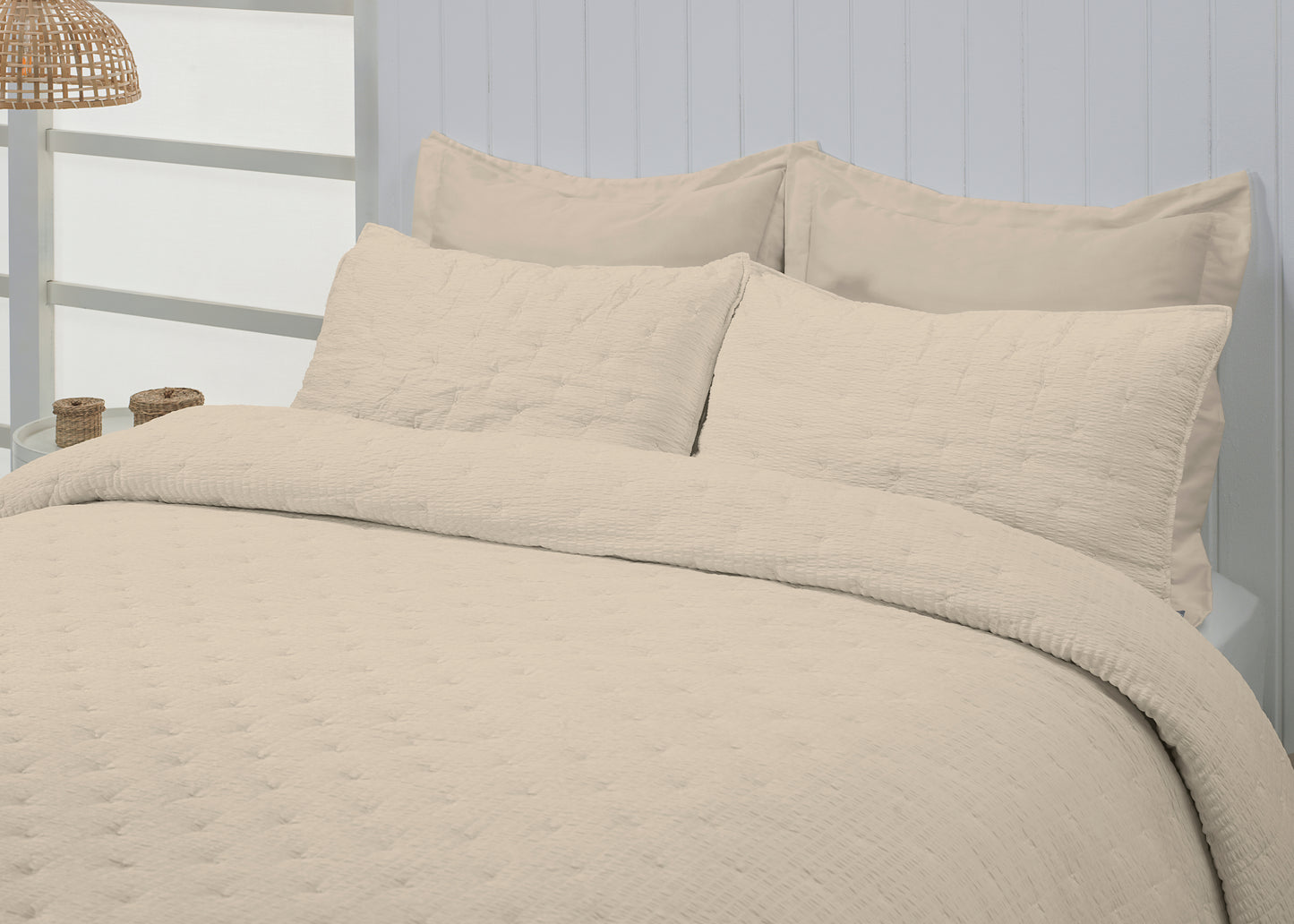 Maya Seersucker Style Bedspread- Beige
