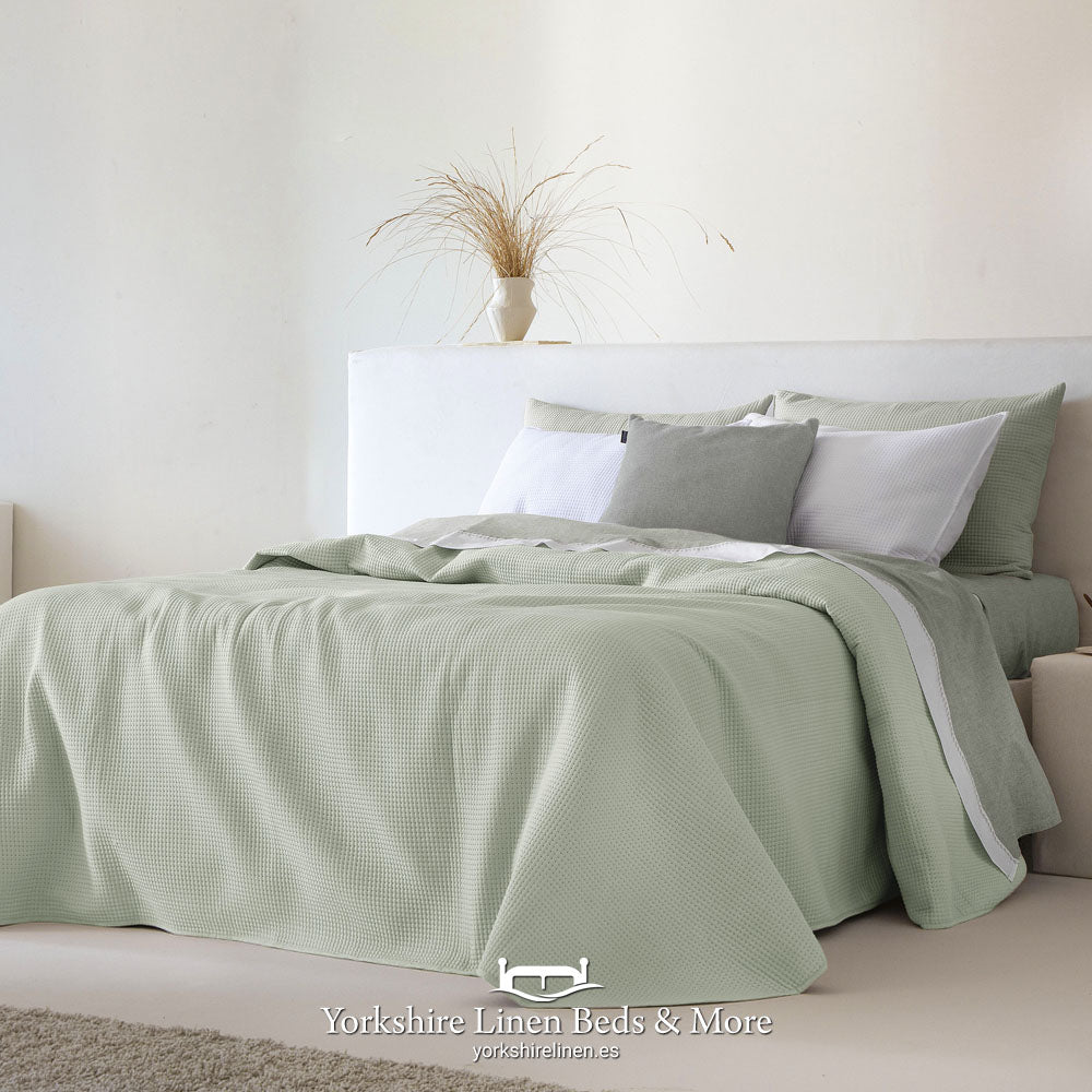 Grey and white nautical micro-stripe lightweight bedspread - Marine collection - Yorkshire Linen Mijas Costa