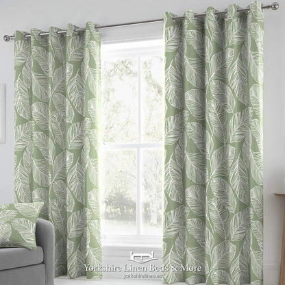 Mateus Scandi Leaf Eyelet Curtains, Green - Curtains & Voiles - Yorkshire Linen Beds & More