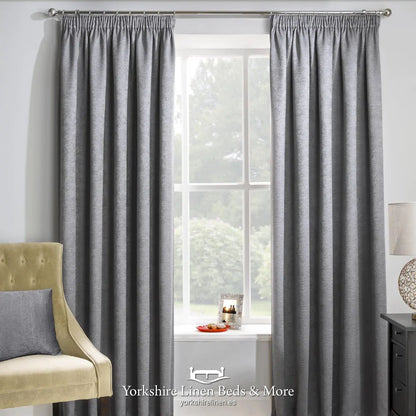 Matrix Blackout Pencil Pleat Curtains, Grey - Curtains & Voiles - Yorkshire Linen Beds & More