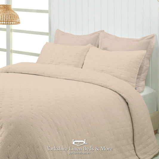 Maya Seersucker Style Bedspread- Beige
