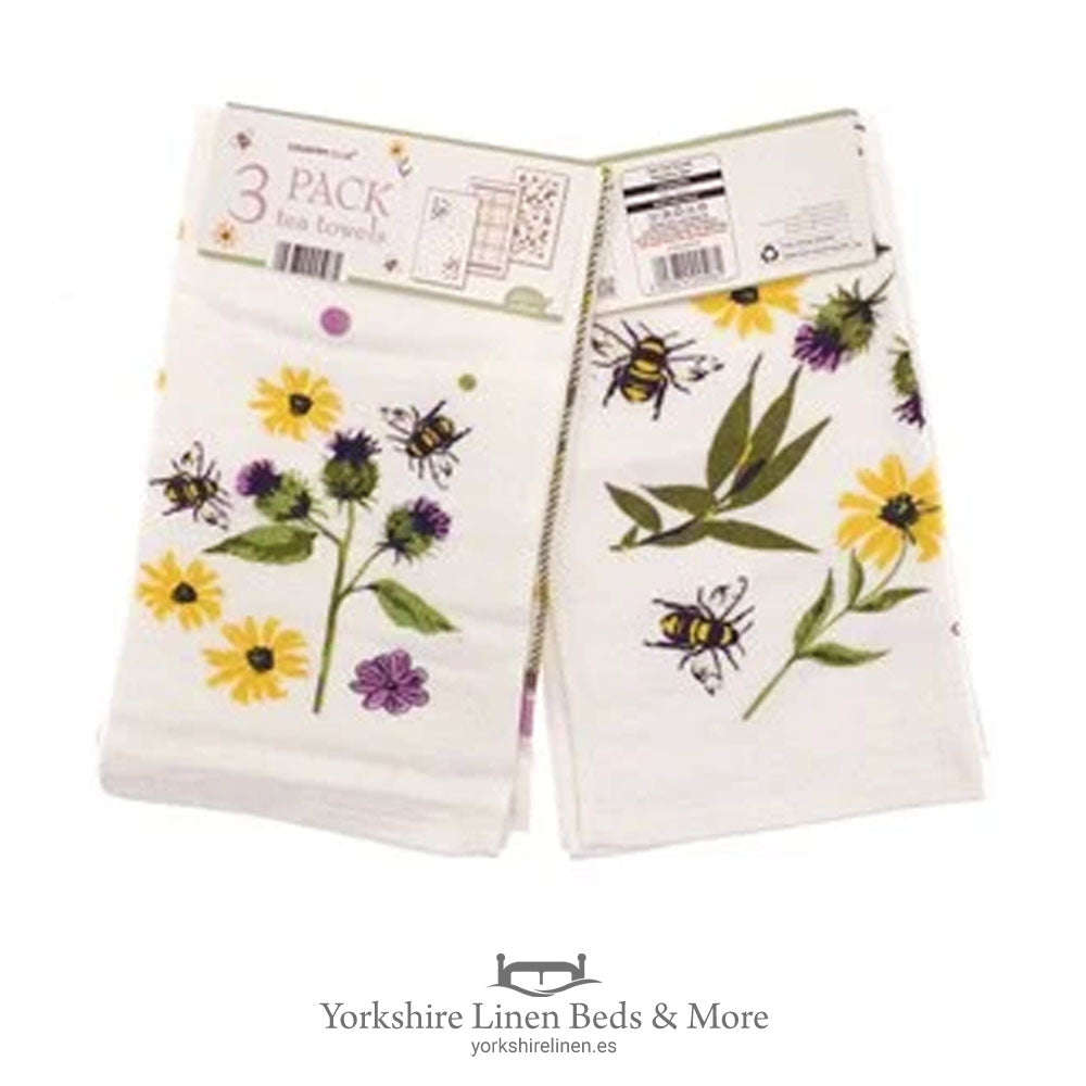 Meadow Bee 3 Pack Cotton Tea Towels - Yorkshire Linen Beds & More, Mijas, Spain