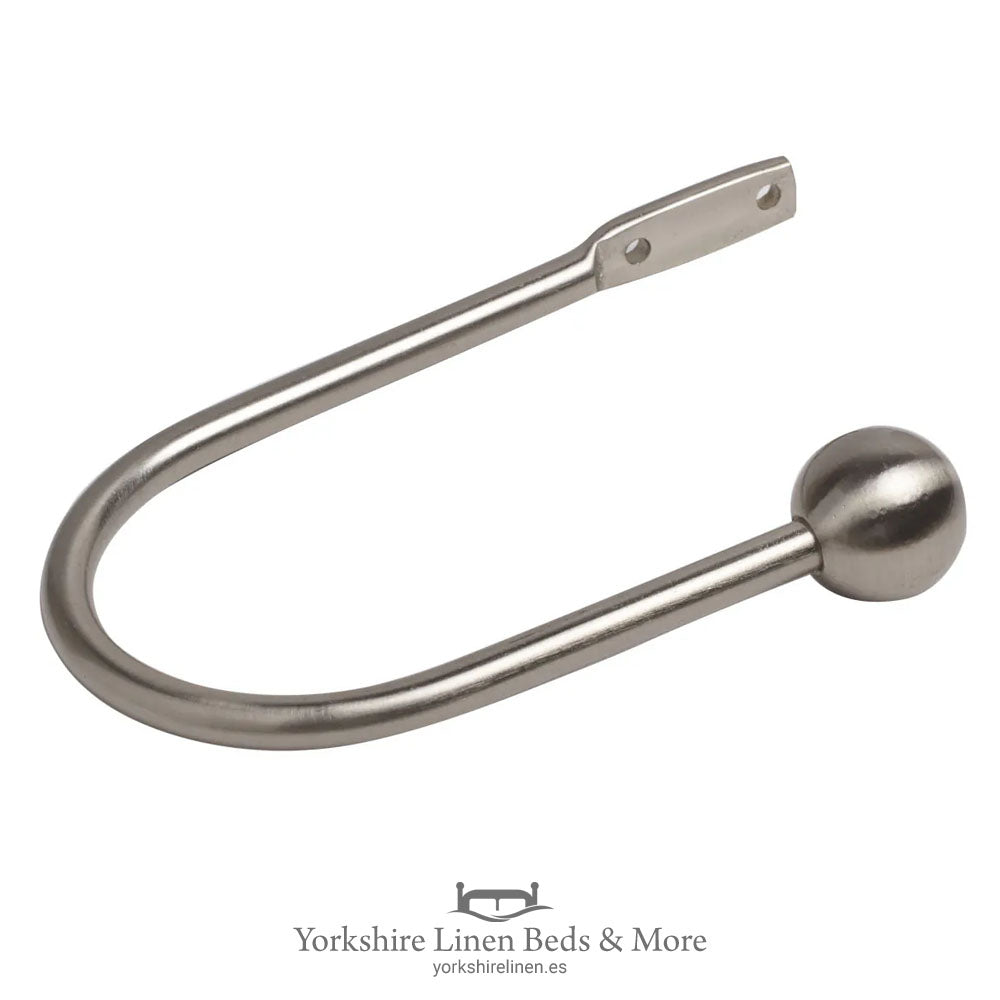 Metal Hold Back Pair Satin Silver, Ball End - Curtain Tie Backs, Poles & Accessories - Yorkshire Linen Beds & More
