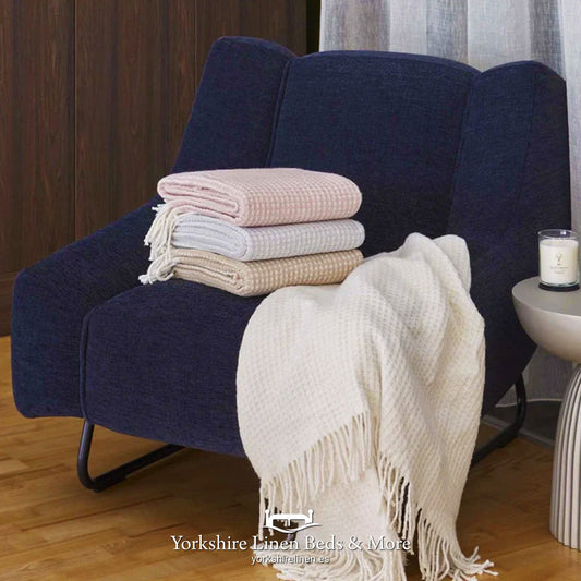 Milano soft waffle weave throw in various colors - Lightweight honeycomb textured blanket - Yorkshire Linen Mijas Costa.