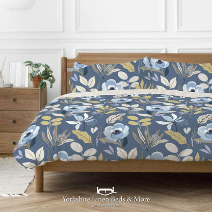 Mina Floral Duvet Set, Blue - Duvet Covers & Sets - Yorkshire Linen Beds & More