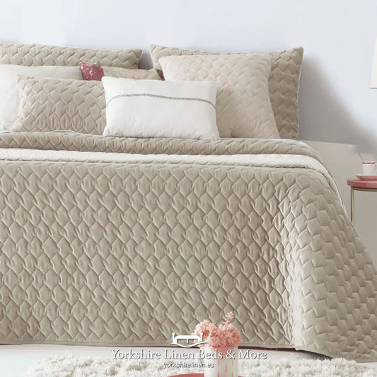Naroa Luxury Velvet Bedspread, Ivory - Bedspreads & Throws - Yorkshire Linen Beds & More