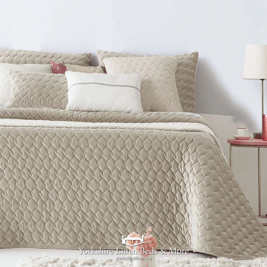 Naroa Luxury Velvet Bedspread, Sand - Bedspreads & Runners - Yorkshire Linen Beds & More