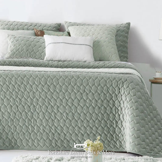 Naroa Luxury Velvet Bedspread, Soft Green - Bedspreads & Throws - Yorkshire Linen Beds & More