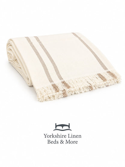 New England Stripe Cotton Throws- Beige
