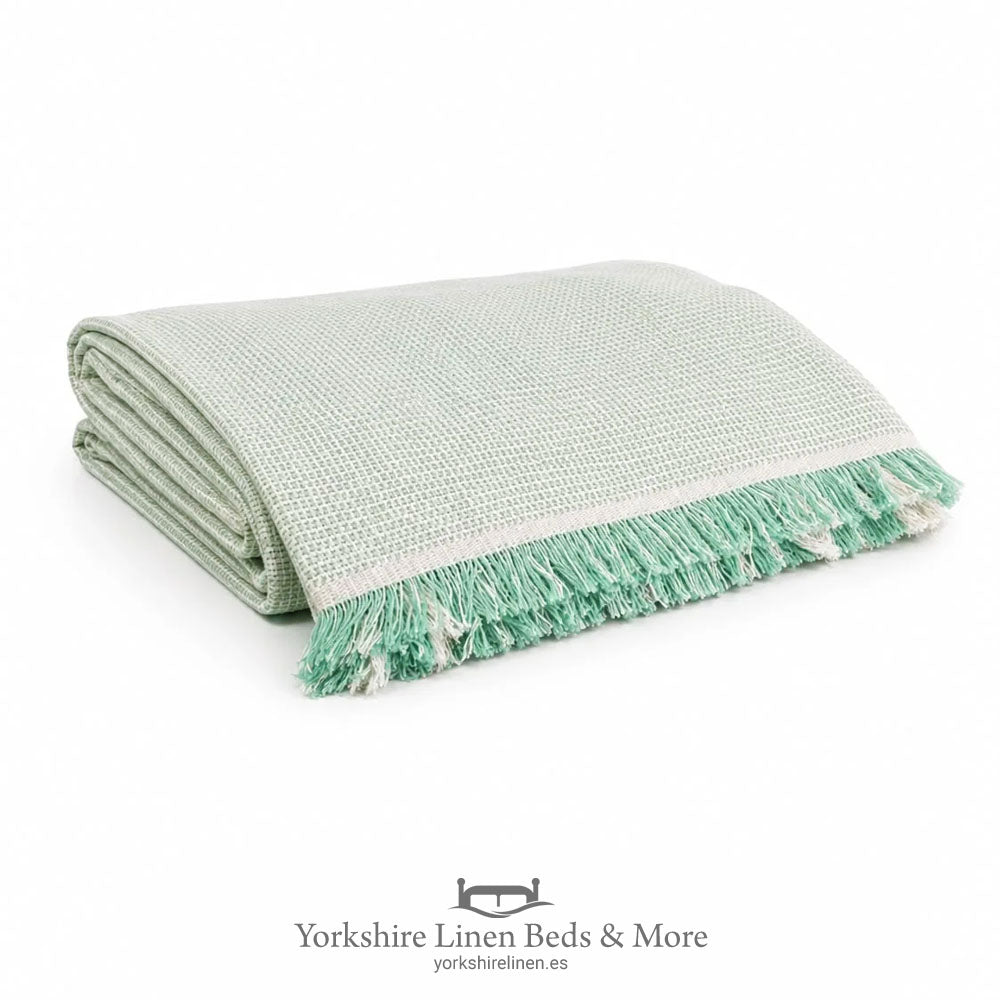 New England Plain Cotton Throws, Green - Bedspreads, Throws & Runners - Yorkshire Linen Beds & More, Mijas, Spain