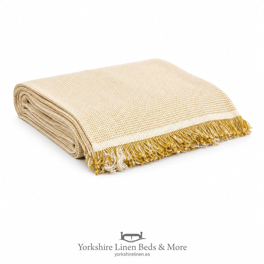 New England Plain Cotton Throws, Ochre - Bedspreads, Throws & Runners - Yorkshire Linen Beds & More, Mijas, Spain