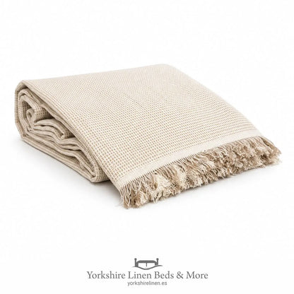 New England Plain Cotton Throws, Stone - Bedspreads, Throws & Runners - Yorkshire Linen Beds & More, Mijas, Spain
