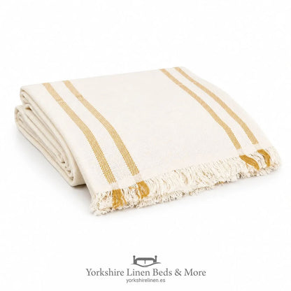 New England Stripe Cotton Throws, Ochre - Bedspreads, Throws & Runners - Yorkshire Linen Beds & More, Mijas, Spain