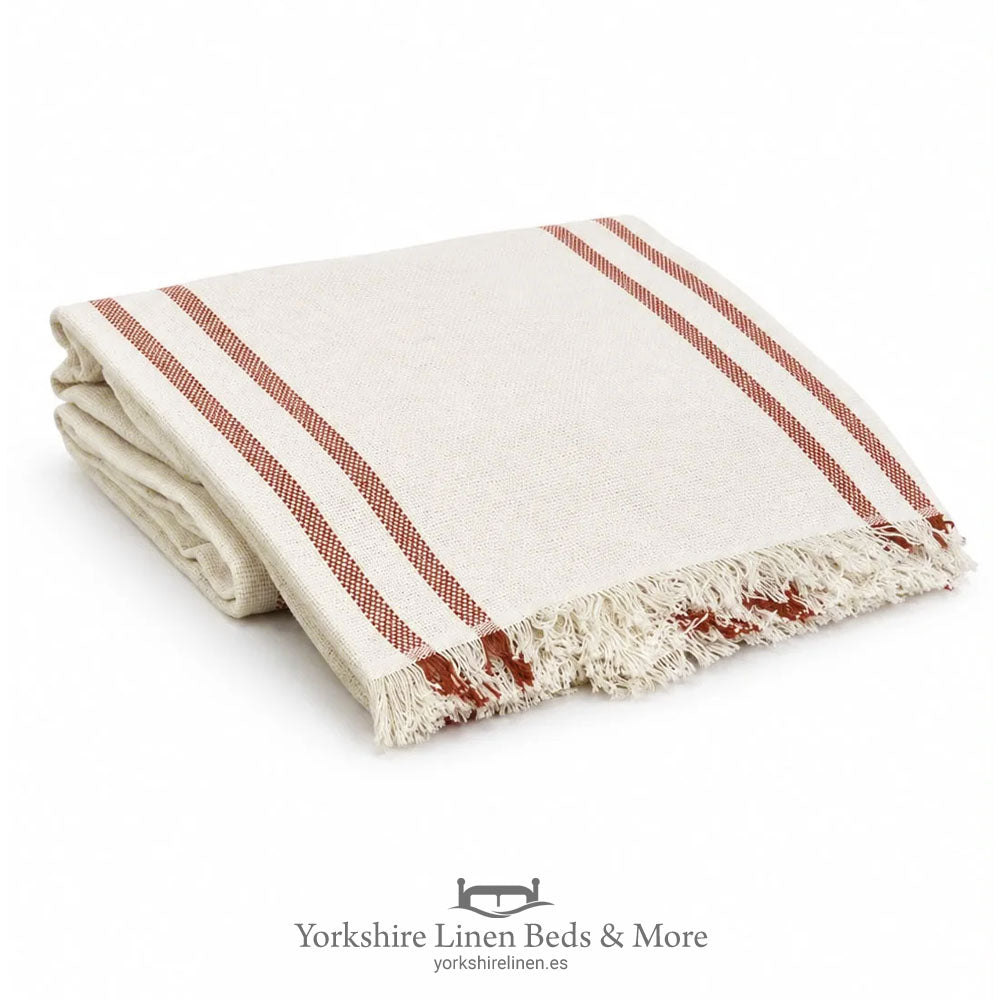 New England Stripe Cotton Throws, Terracotta - Bedspreads, Throws & Runners - Yorkshire Linen Beds & More, Mijas, Spain