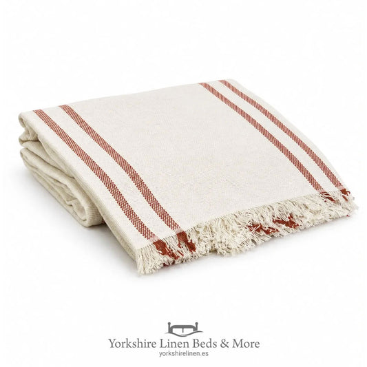 New England Stripe Cotton Throws, Terracotta - Bedspreads, Throws & Runners - Yorkshire Linen Beds & More, Mijas, Spain