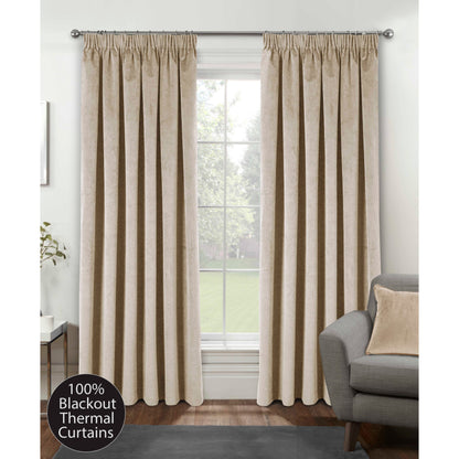 Oxford Blackout Thermal Velvet Curtains, Heading Tape, Cream