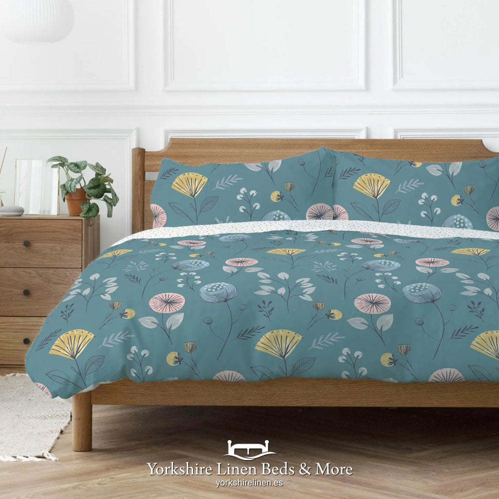 Olga Floral Duvet Duvet Sets, Teal - Duvet Covers & Sets - Yorkshire Linen Beds & More