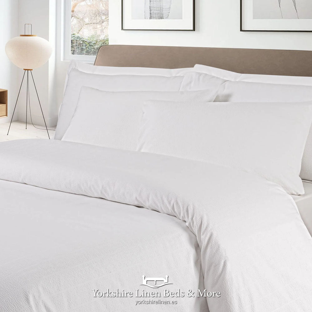 Opulence Collection 100% Cotton Seersucker Duvet Sets, White - Duvet Covers & Sets - Yorkshire Linen Beds & More