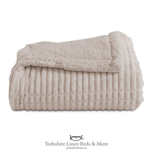 Oslo Luxury Sherpa Ribbed Throws, Beige - Throws & Bedspreads - Yorkshire Linen Beds & More