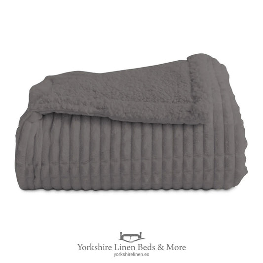 Oslo Luxury Sherpa Ribbed Throws, Grey - Throws & Bedspreads - Yorkshire Linen Beds & More