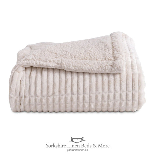 Oslo Luxury Sherpa Ribbed Throws, Ivory - Throws & Bedspreads - Yorkshire Linen Beds & More