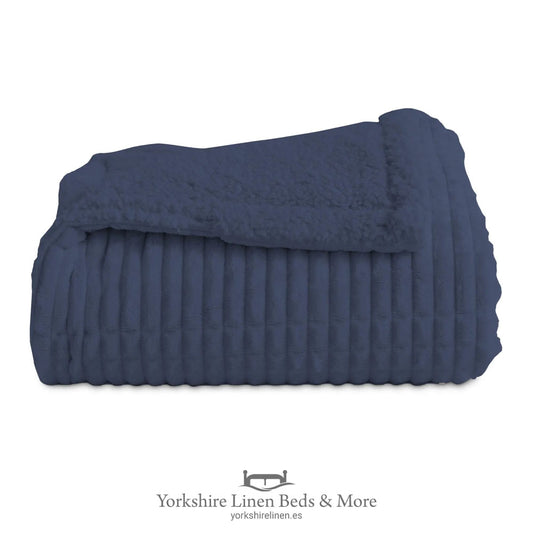Oslo Luxury Sherpa Ribbed Throws, Navy - Throws & Bedspreads - Yorkshire Linen Beds & More
