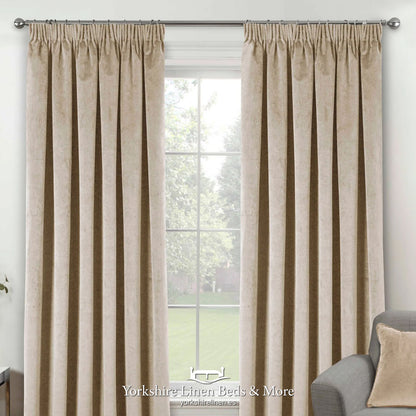 Oxford Blackout Thermal Velvet Curtains, Heading Tape, Cream - Blackout Curtains - Yorkshire Linen Beds & More