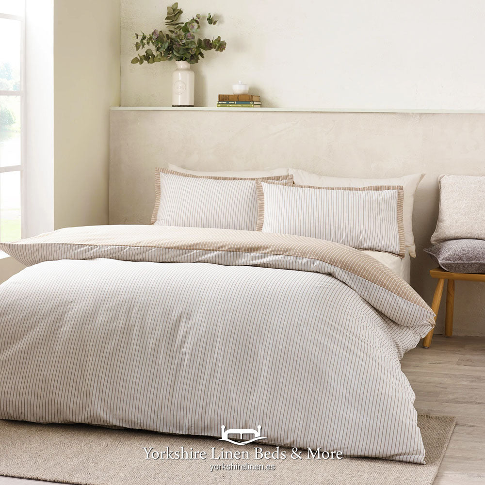 Oxford Pinstripe Duvet Set, Natural - Duvet Covers and Sets - Yorkshire Linen Beds & More, Mijas Costa, Spain