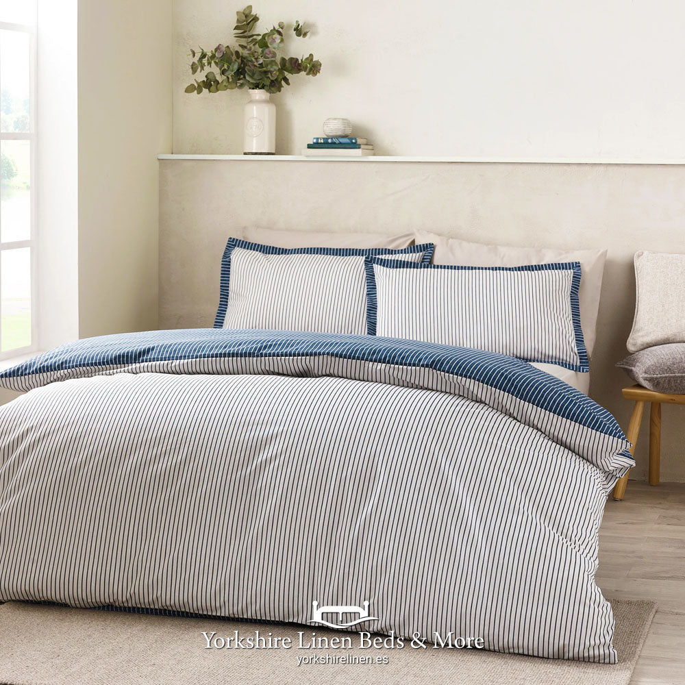 Oxford Pinstripe Duvet Set, Navy - Duvet Covers and Sets - Yorkshire Linen Beds & More, Mijas Costa, Spain