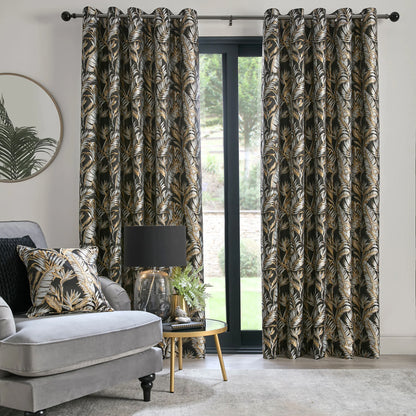 Paradise Palm Eyelet Curtains, Black