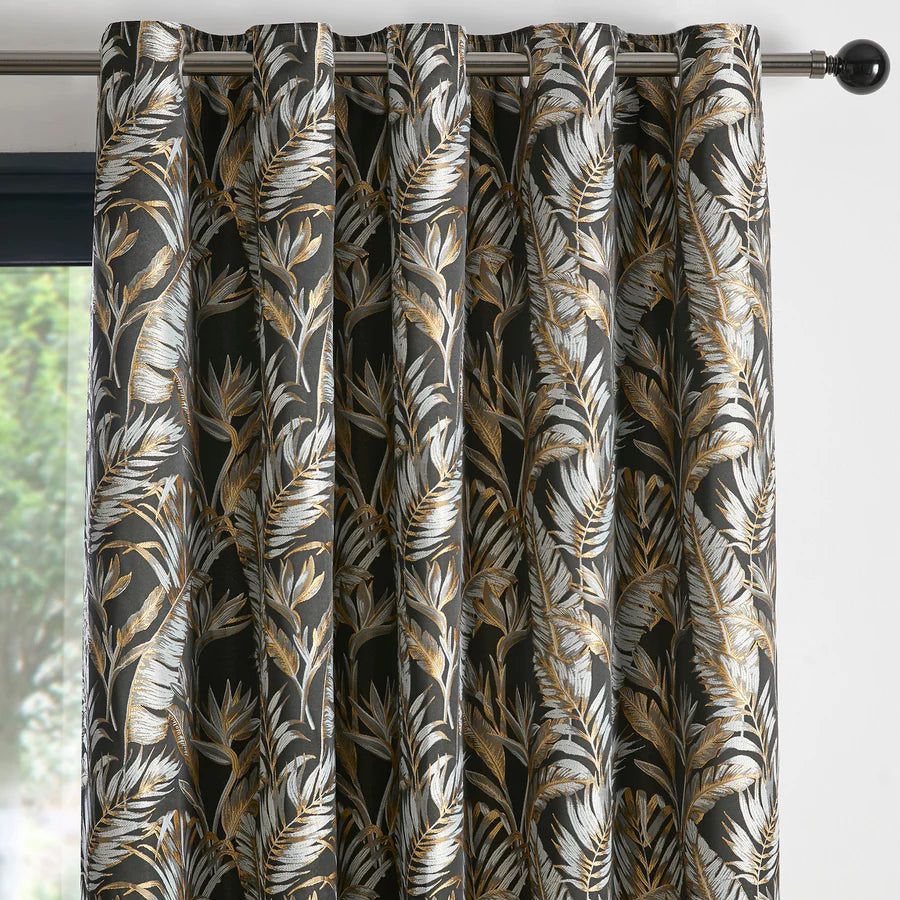 Paradise Palm Eyelet Curtains, Black SUMMER SALE !