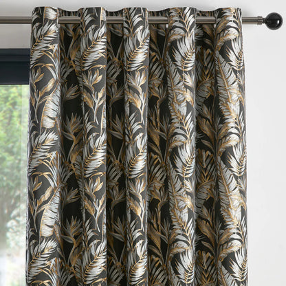 Paradise Palm Eyelet Curtains, Black