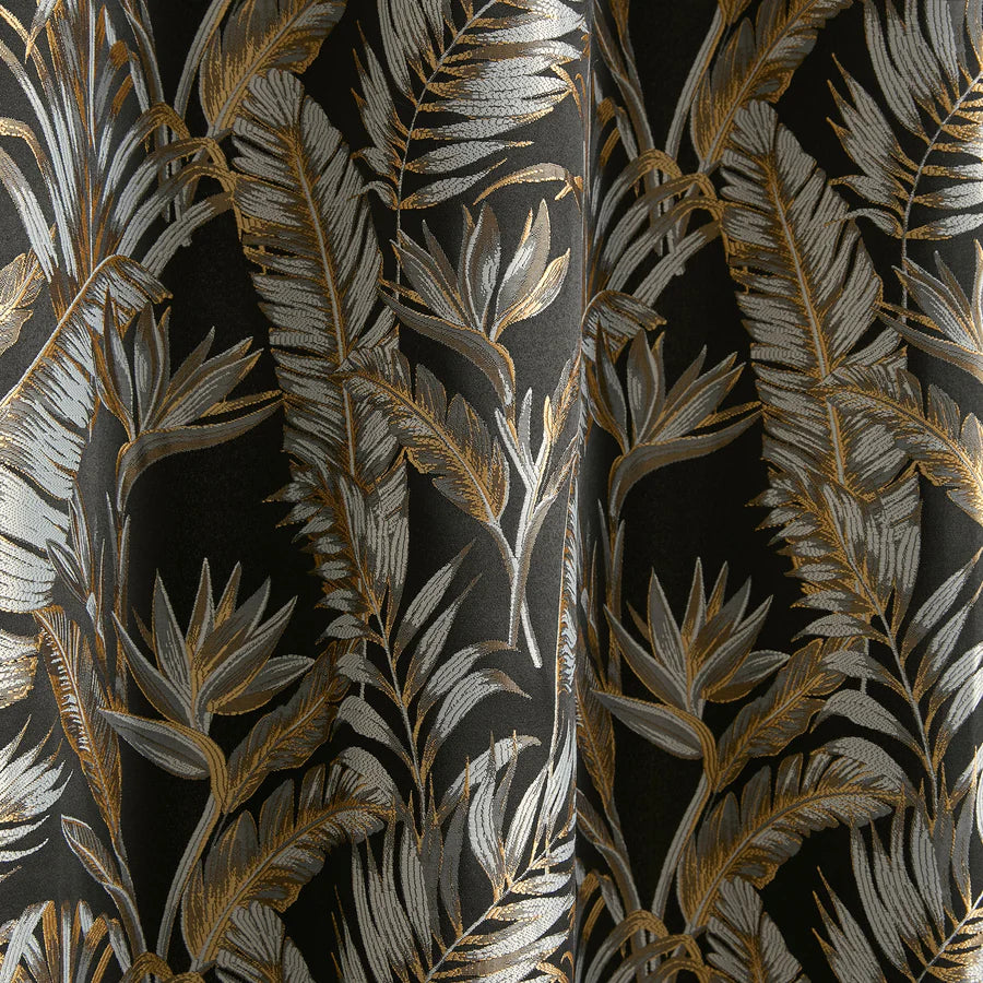 Paradise Palm Eyelet Curtains, Black SUMMER SALE !