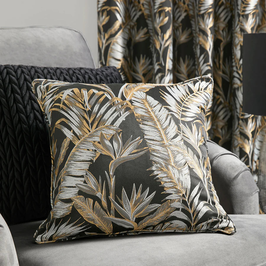 Paradise Palm Eyelet Curtains, Black SUMMER SALE !