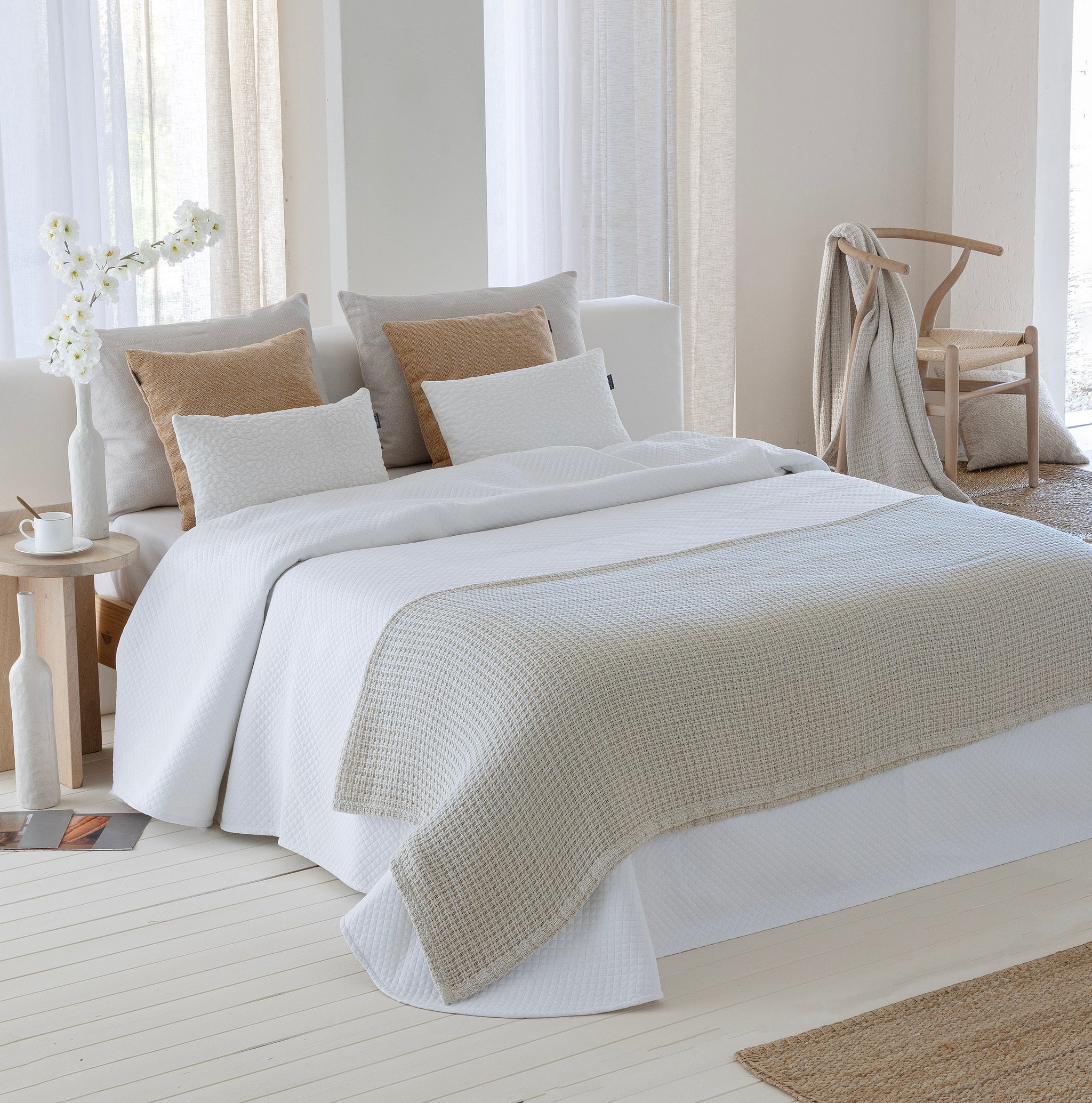 Lisbon Cotton Bed Runner & Cushions - Assorted Colours