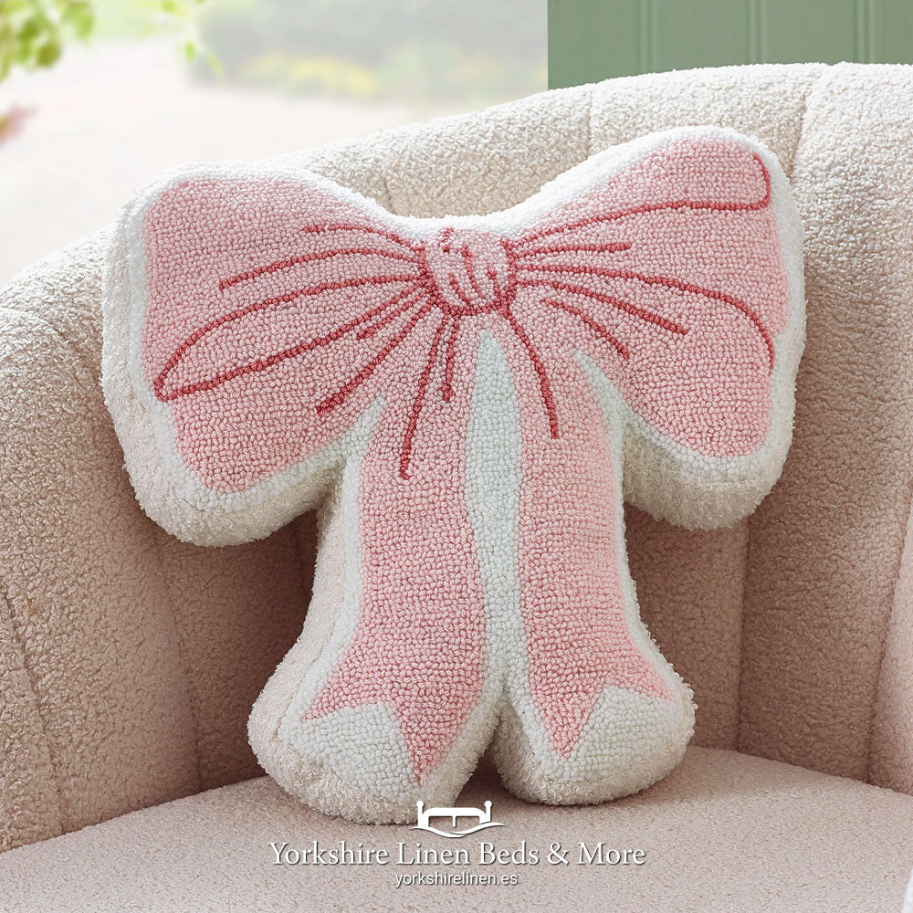 Pink Bow Filled Filled Cushion - Cushions & Cushion Covers - Yorkshire Linen Beds & More, Mijas Costa, Spain