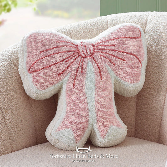 Pink Bow Filled Filled Cushion - Cushions & Cushion Covers - Yorkshire Linen Beds & More, Mijas Costa, Spain
