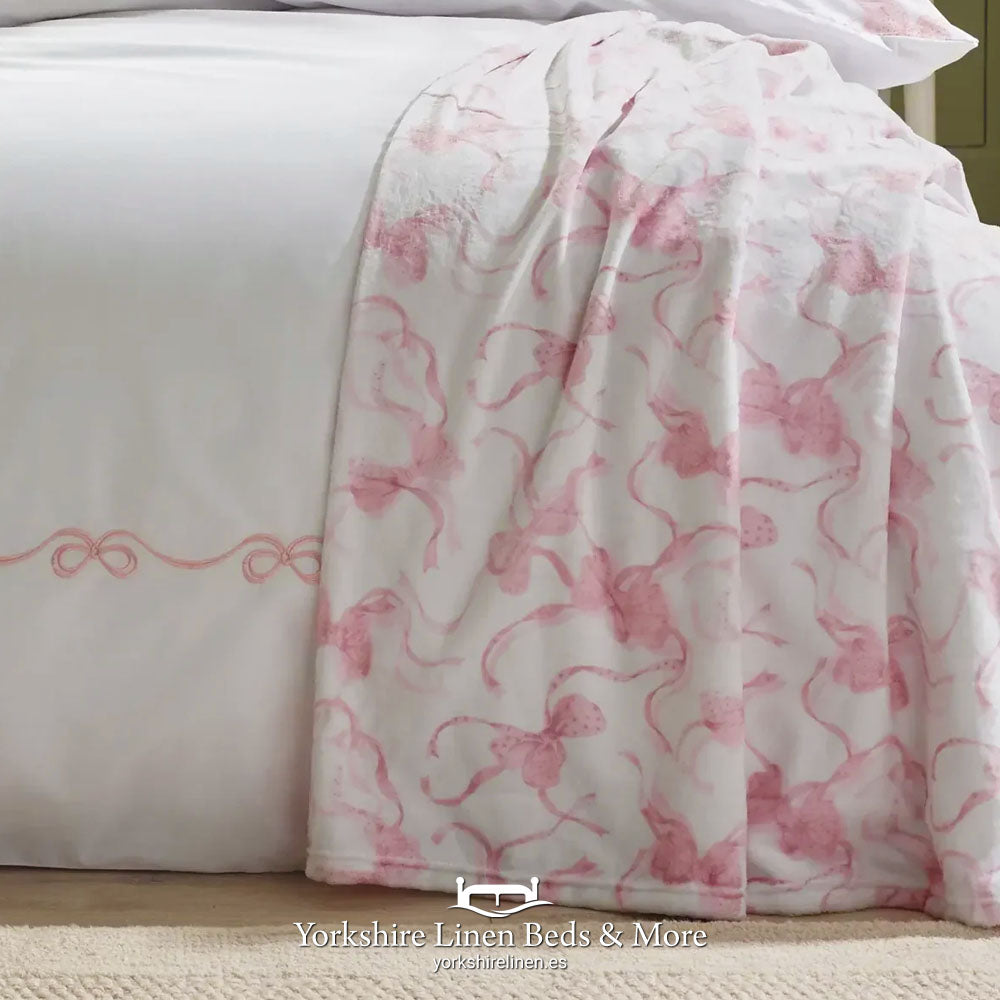 Pink Bow Oversized Fleecy Throw - Bedspreads & Throws - Yorkshire Linen Beds & More, Mijas Costa, Spain