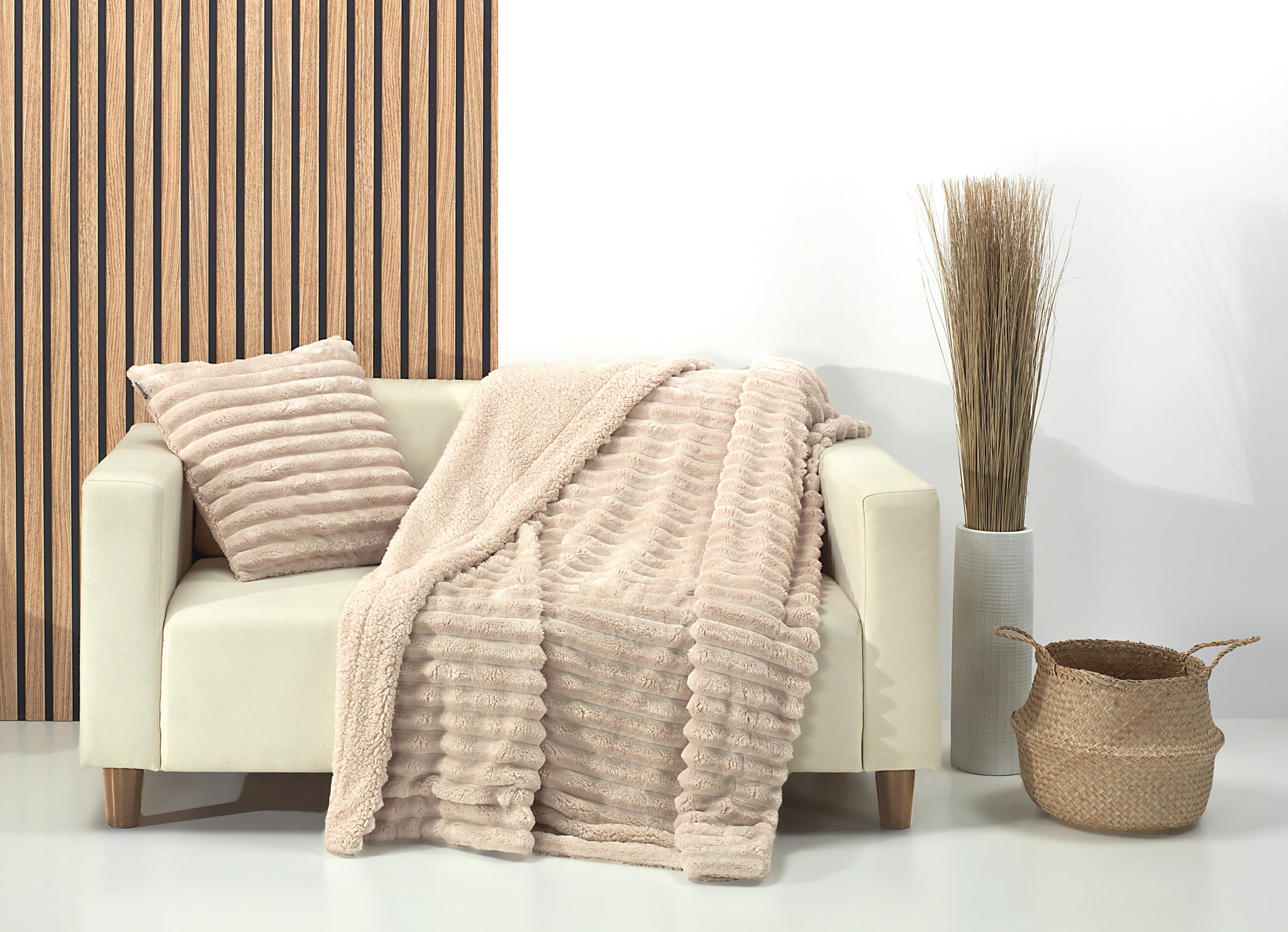 Super Soft Rabbit Sherpa Throw -Beige