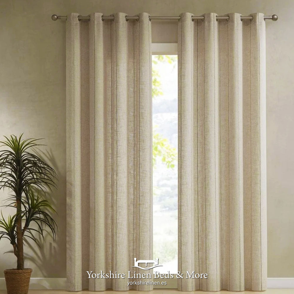 Rustic Linen Stripe Eyelet Voile 5334, Natural - Curtains & Voiles - Yorkshire Linen Beds & More